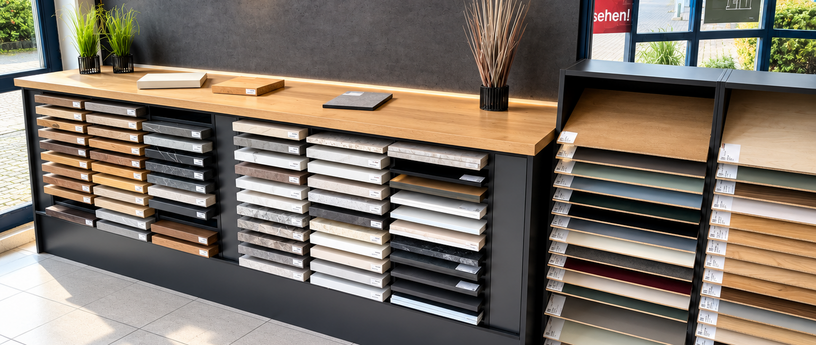 Arbeitsplattenpraesenter in schwarz